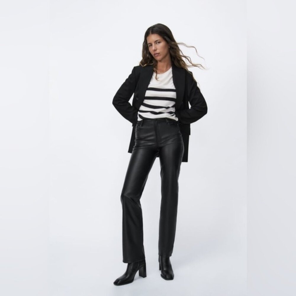 NWT ZARA FAUX LEATHER 90’s WIDE LEG Pants High Waist 2969/245/800 Size 14